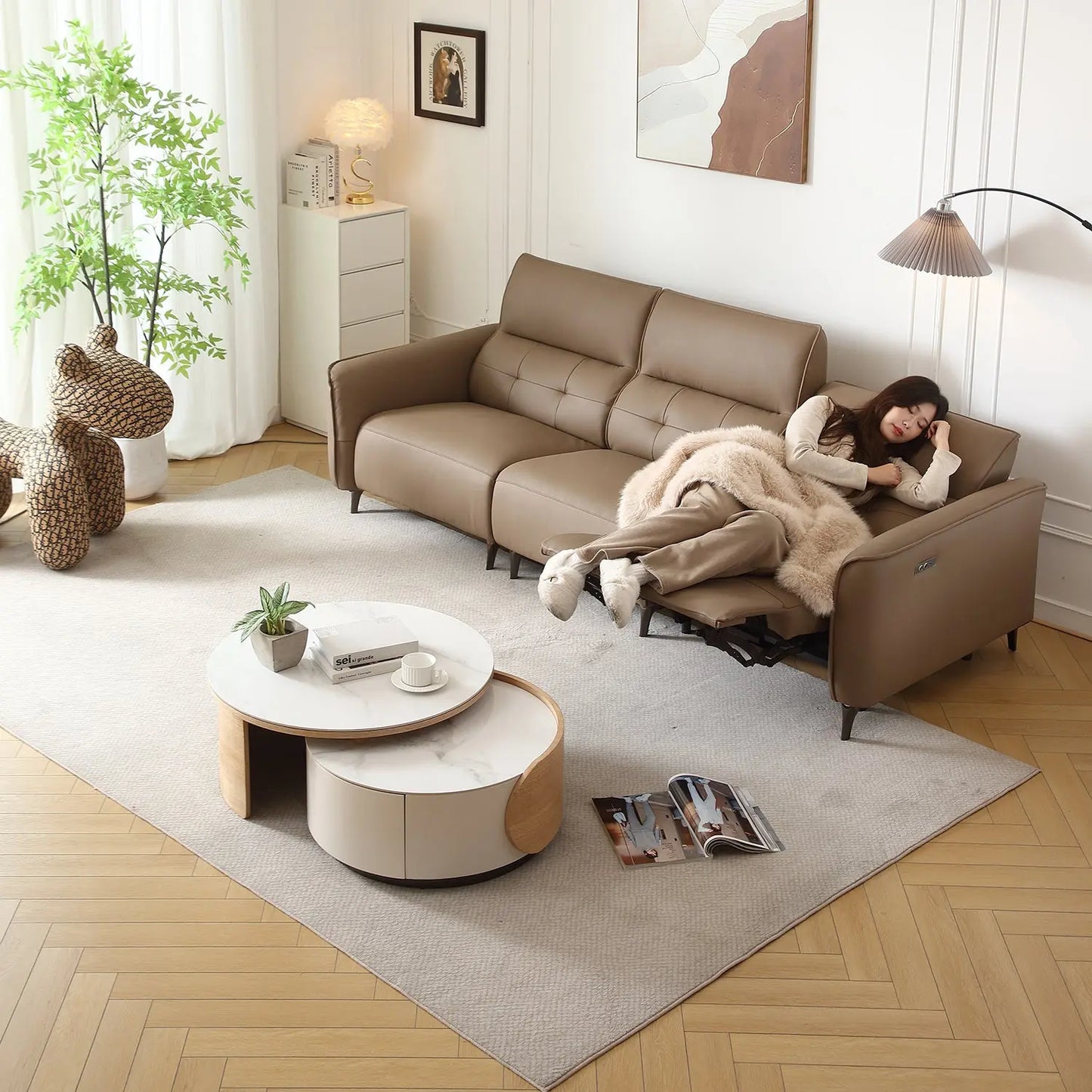 Luxury Classic Ecological Leather Sofa Set Space Saving Telescopic Dual Purpose Set Living Room Sofa Marsiling Furniture