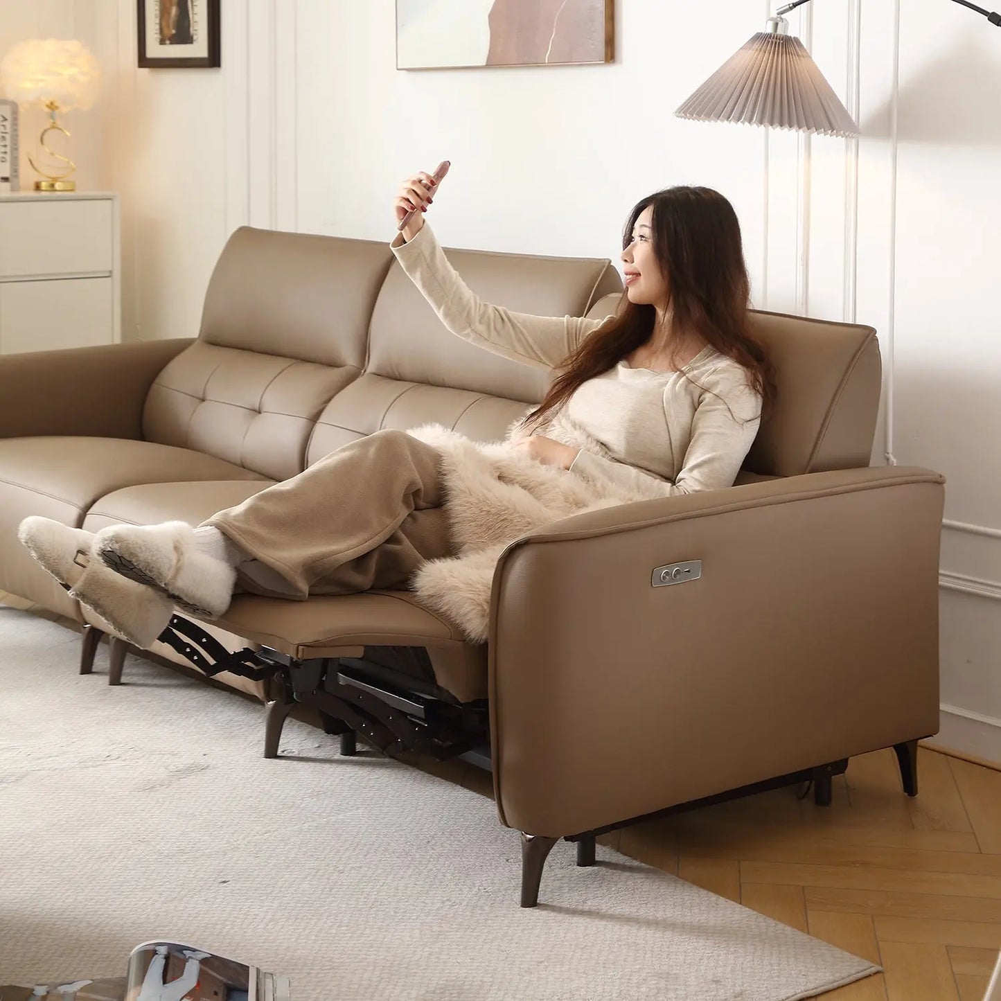 Luxury Classic Ecological Leather Sofa Set Space Saving Telescopic Dual Purpose Set Living Room Sofa Marsiling Furniture