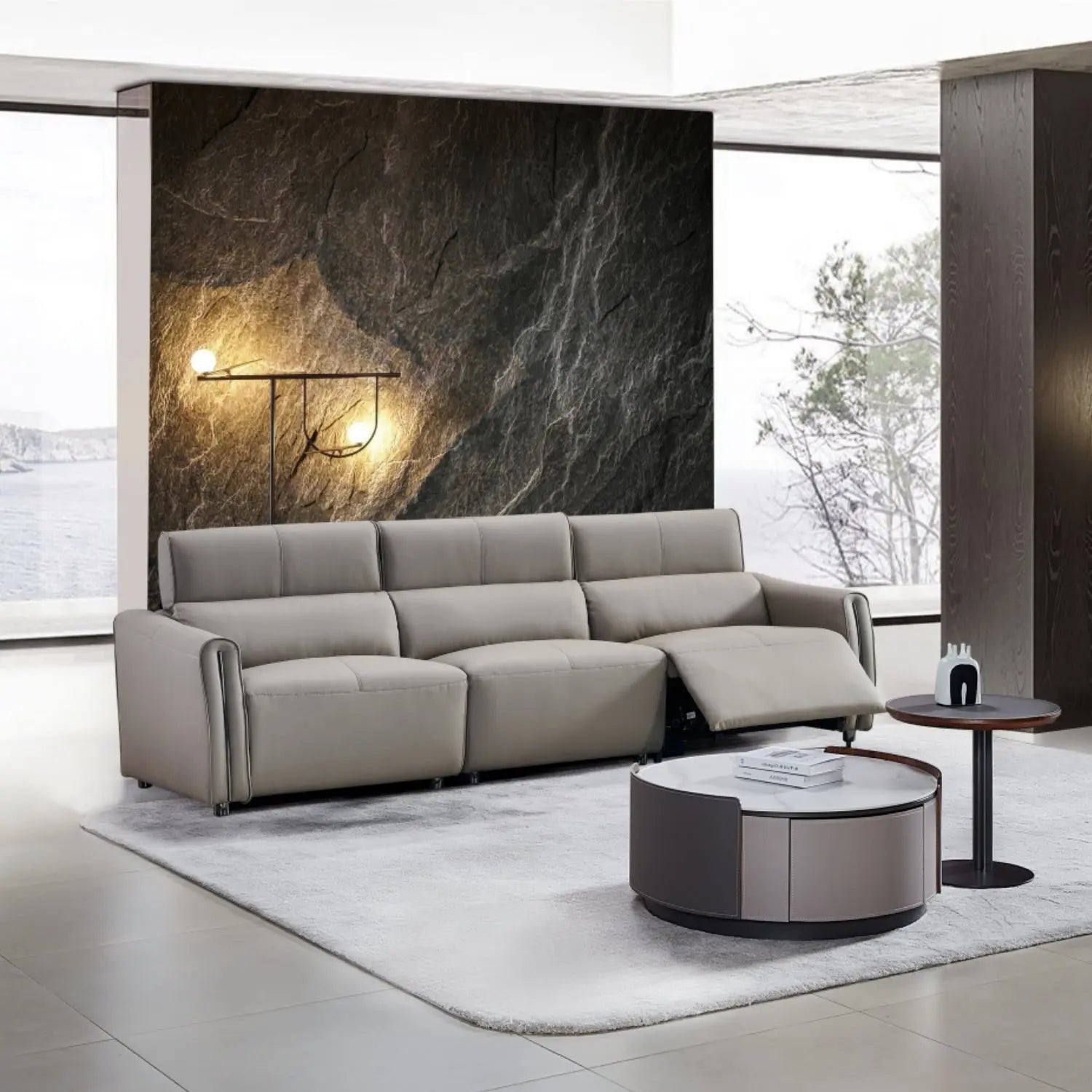 Functional Ecological Genuine Leather Sectional Recliner Sofa Set 3 Seat Living Room Home Furniture Marsiling Furniture