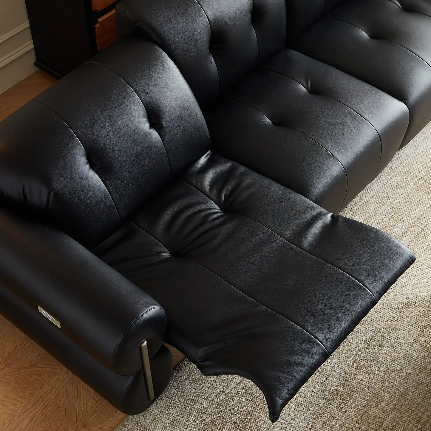 Smart Sofa Electric Multifunctional Leather Sofa Retro Style Living Room Black Top Layer Cowhide Sofa Bed Marsiling Furniture