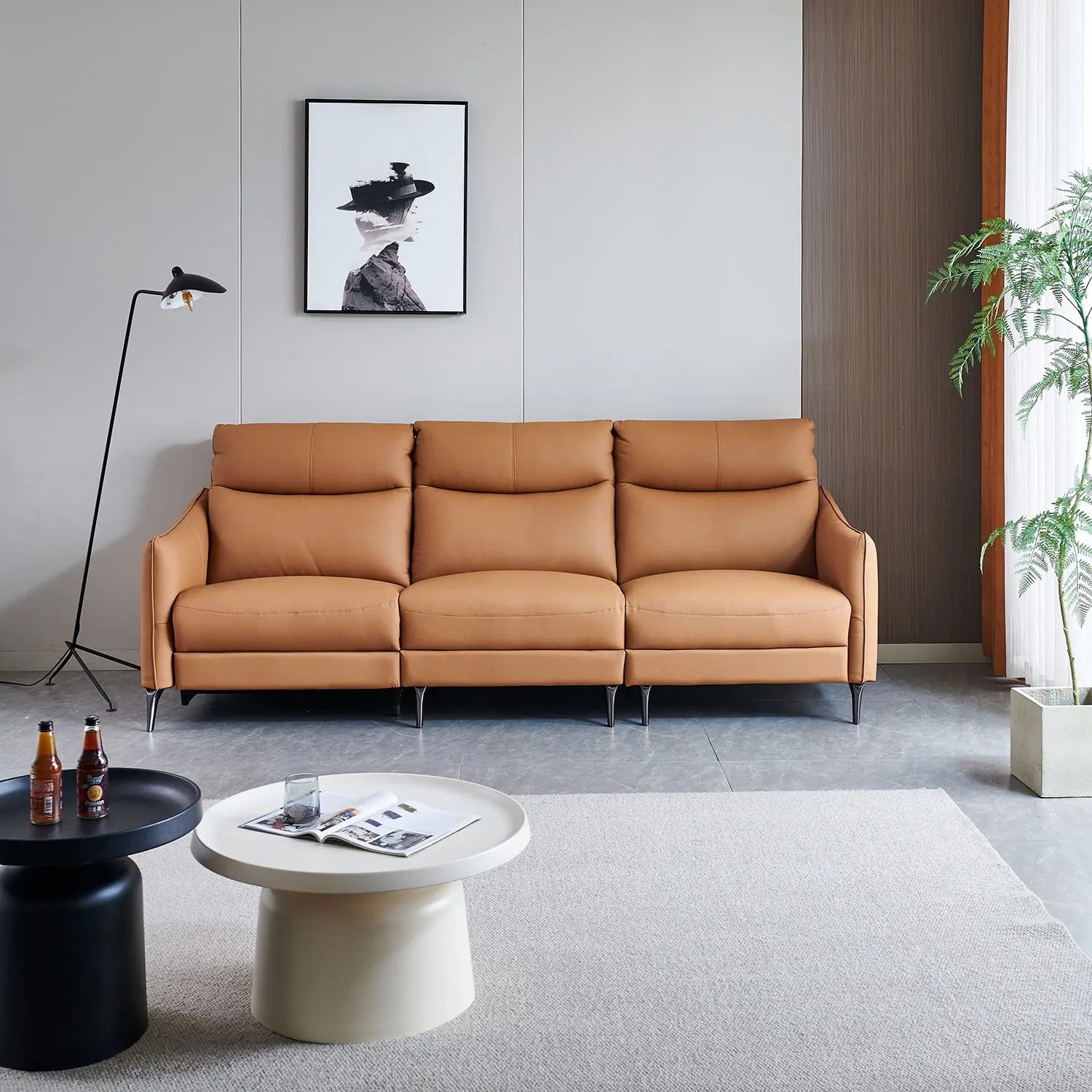 Upholstery Modern Sectional 3-Seater Functional Grain Leather Sofa for Home Living Room Marsiling Furniture