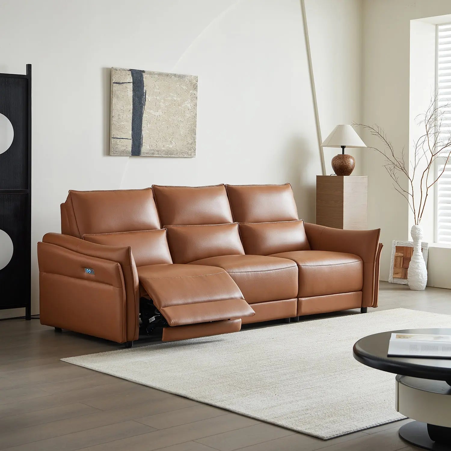 Modern 3-Seater Leather Electric Recliner Sofa for Living Room for Small Apartment Living Room Marsiling Furniture