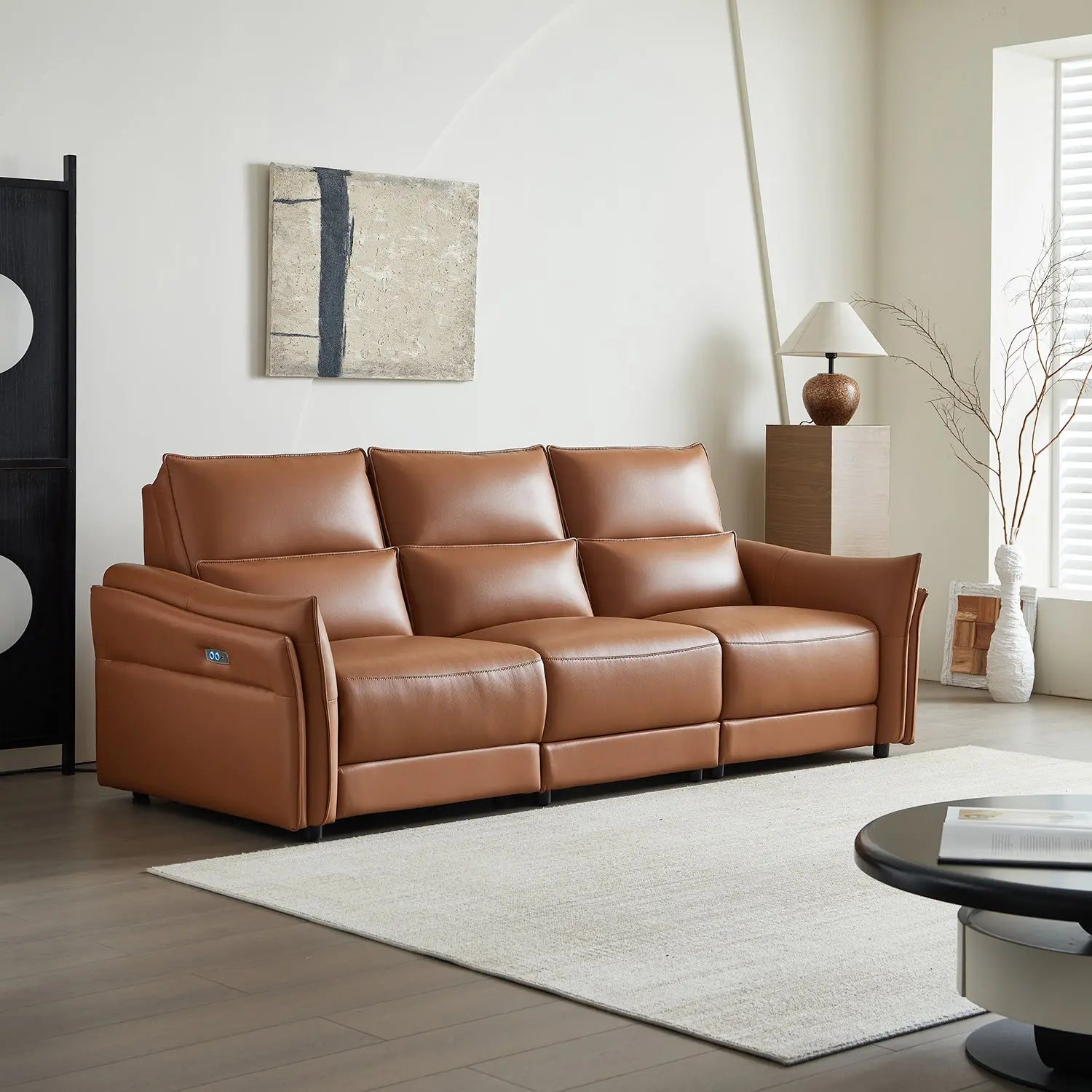 Modern 3-Seater Leather Electric Recliner Sofa for Living Room for Small Apartment Living Room Marsiling Furniture