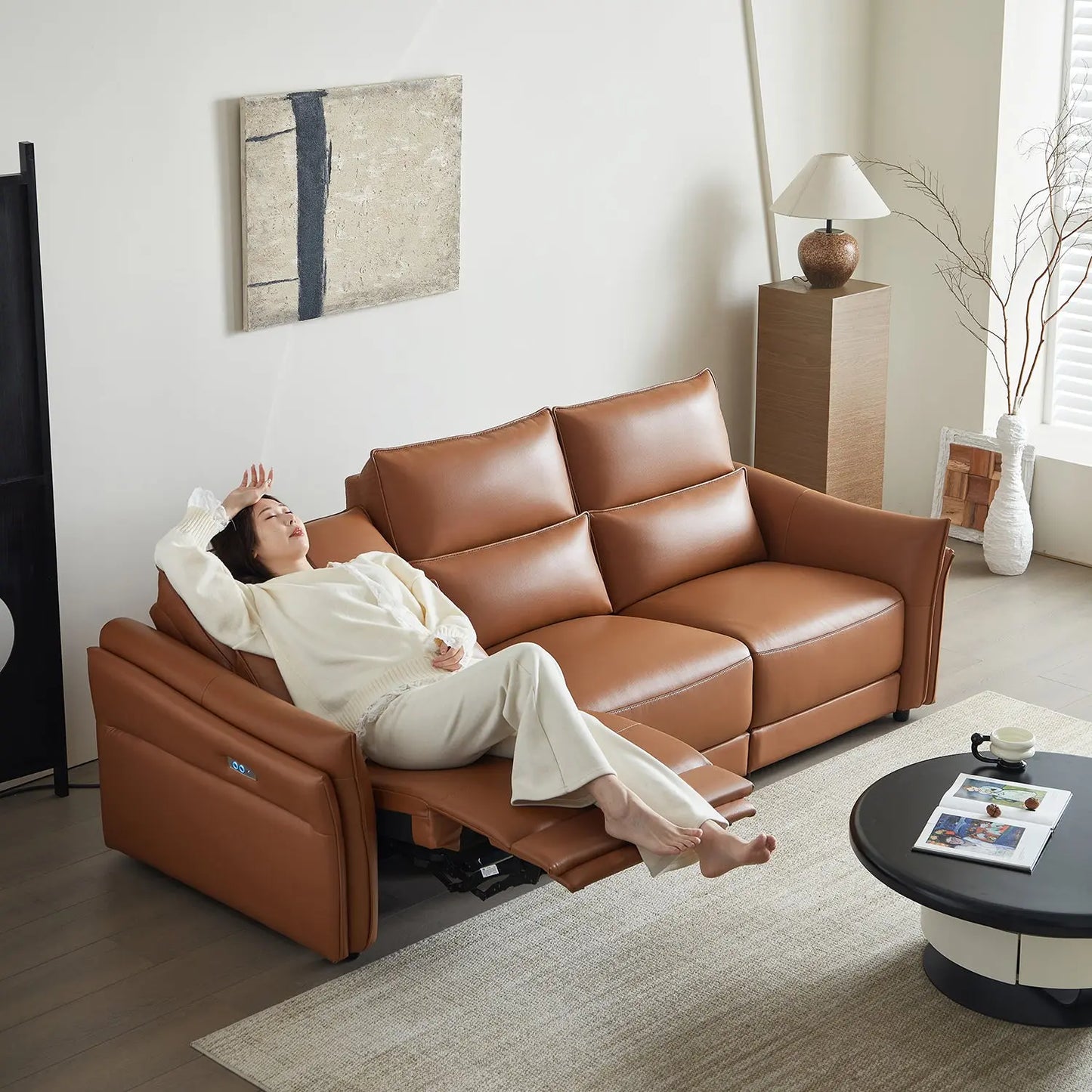 Modern 3-Seater Leather Electric Recliner Sofa for Living Room for Small Apartment Living Room Marsiling Furniture