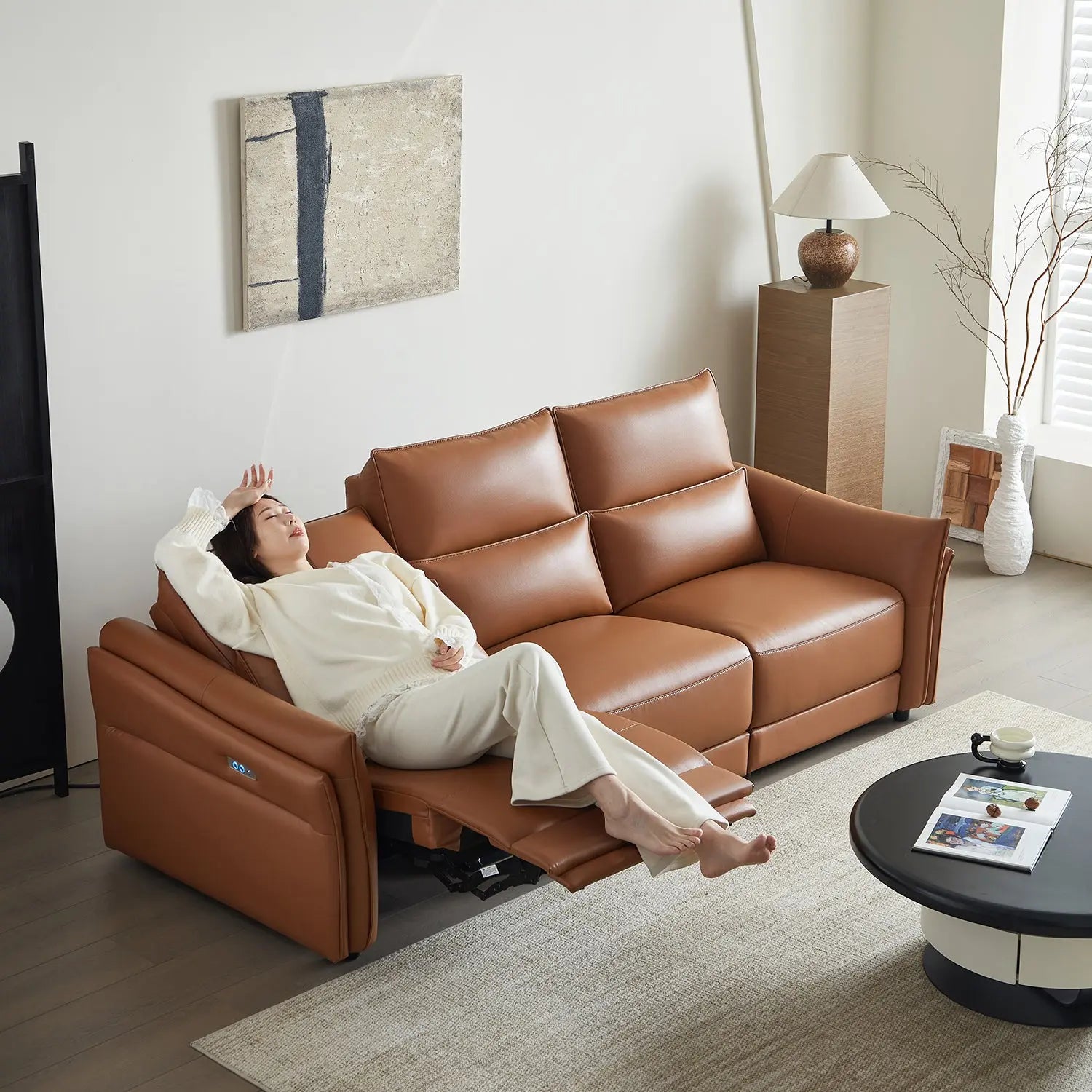Modern 3-Seater Leather Electric Recliner Sofa for Living Room for Small Apartment Living Room Marsiling Furniture