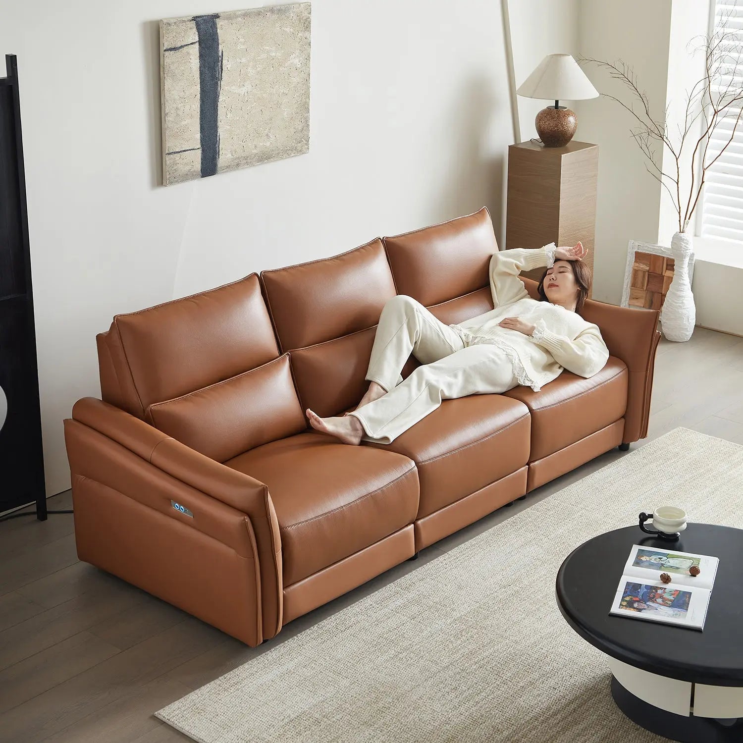 Modern 3-Seater Leather Electric Recliner Sofa for Living Room for Small Apartment Living Room Marsiling Furniture