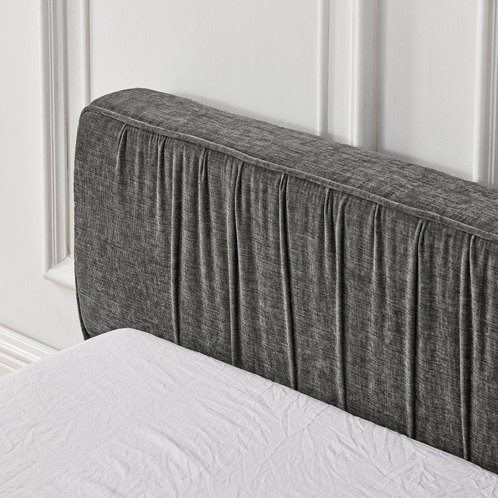 Queen Size Upholstered Bed Frame with Chenille fabric with pleated design,Grounded Queen Size Platform Bed with Headboard and Solid Frame. No Box Spring Needed-Grey(88"*67"*23.5")