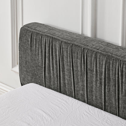 Queen Size Upholstered Bed Frame with Chenille fabric with pleated design,Grounded Queen Size Platform Bed with Headboard and Solid Frame. No Box Spring Needed-Grey(88"*67"*23.5")