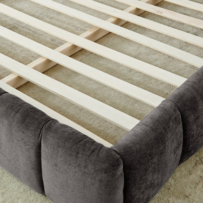 California King size Upholstered Bed Frame with Thick Fabric, Chenille Fabric Grounded Queen Size Platform Bed with Headboard and Solid Frame. No Box Spring Needed-Dark Gray(90.5''*80.5''*31'')