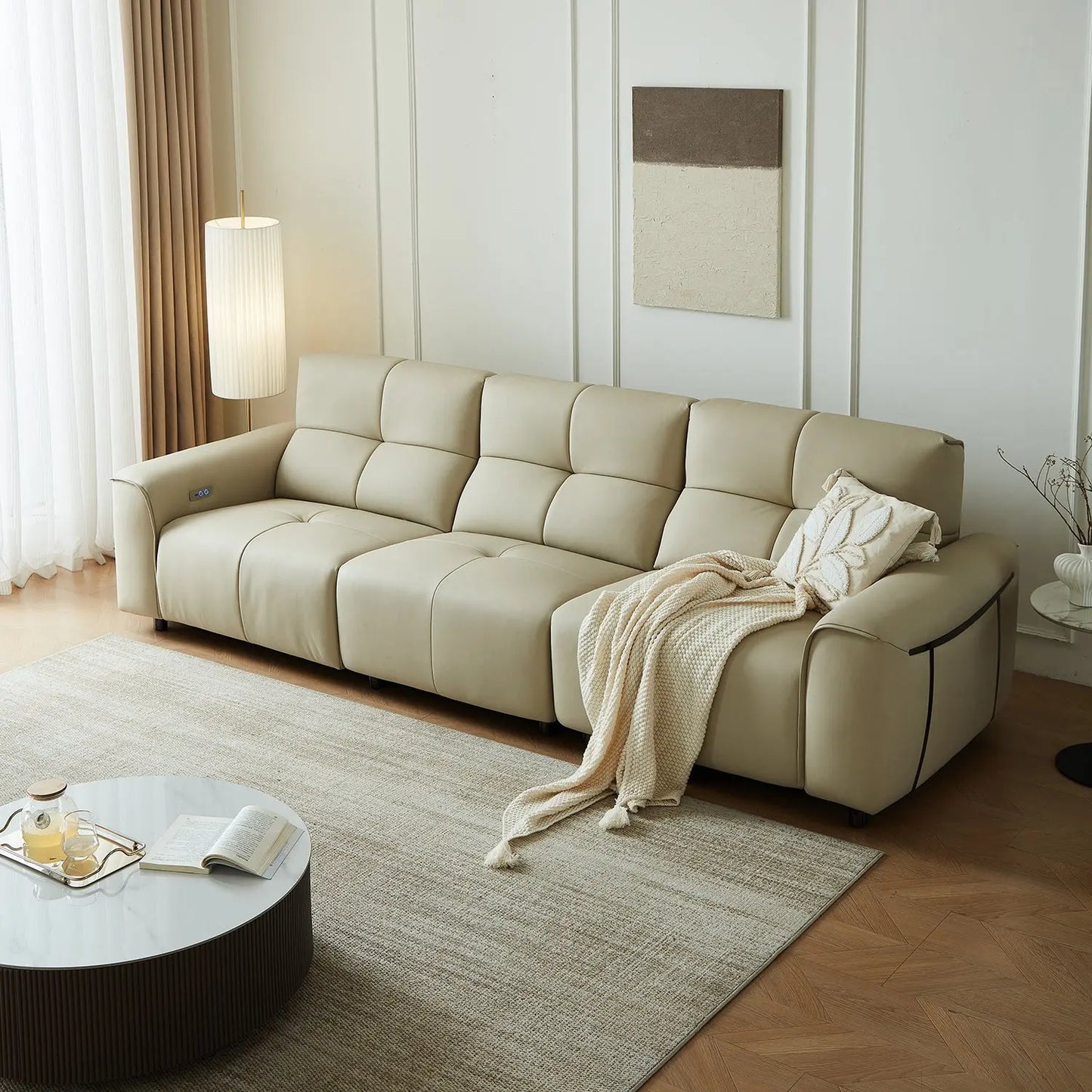 Living Room Ltalian-Style Electric Multi-Function First-Class Capsule Combination Leather Sofa Marsiling