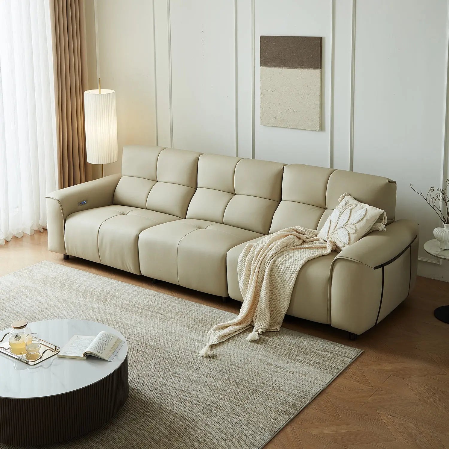Living Room Ltalian-Style Electric Multi-Function First-Class Capsule Combination Leather Sofa Marsiling