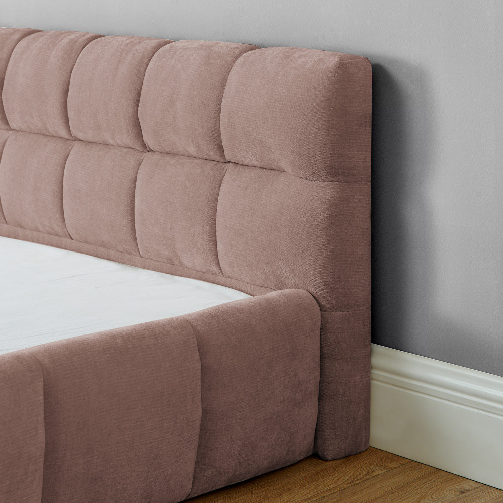 King size  Upholstered Bed Frame with Thick Fabric, Chenille Fabric Grounded Queen Size Platform Bed with Headboard and Solid Frame. No Box Spring Needed-Pink(88.5''*85.5''*24'')