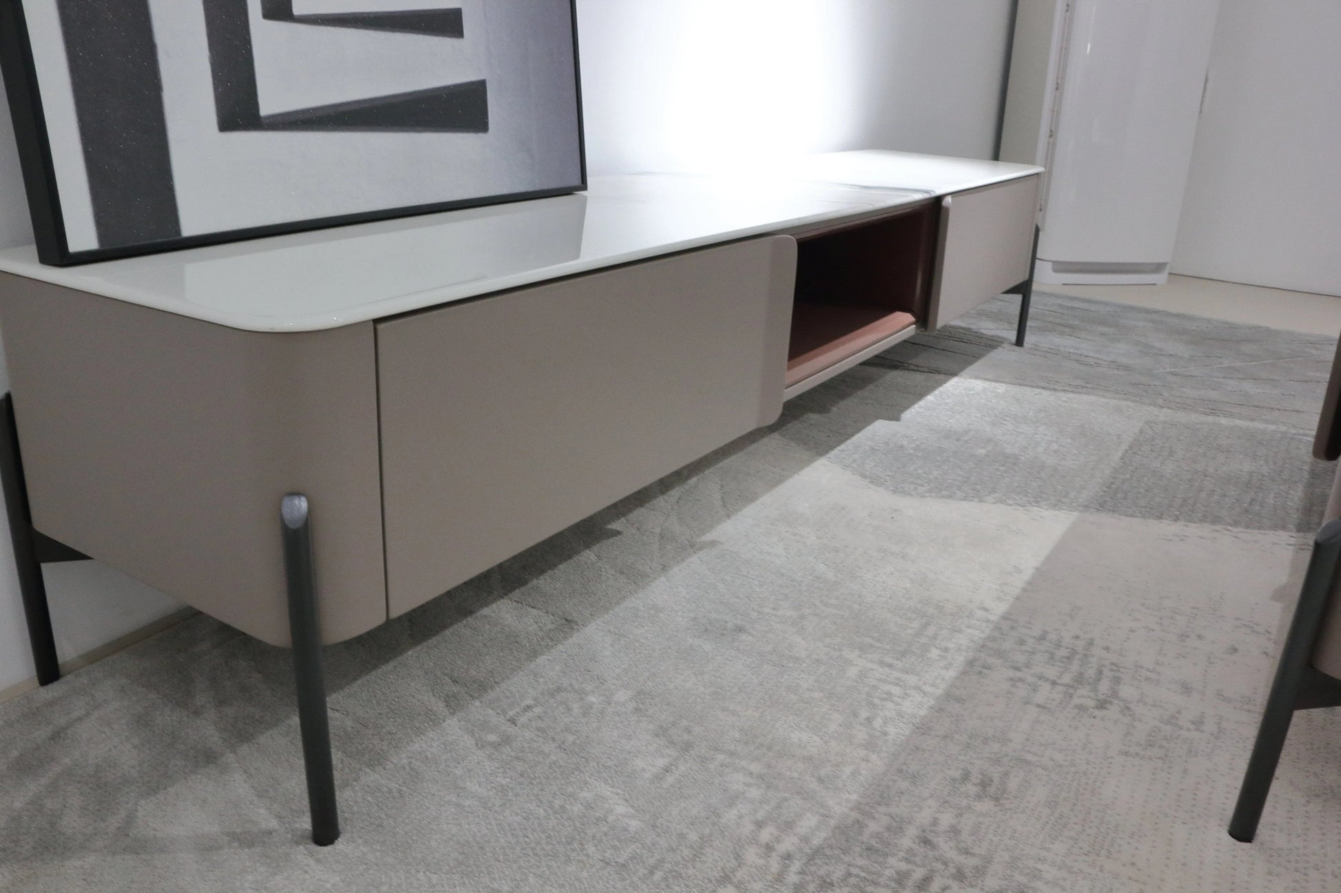 Modern Beige Minimalist TV Stand and Coffee Table with Storage Set Marsiling Furniture