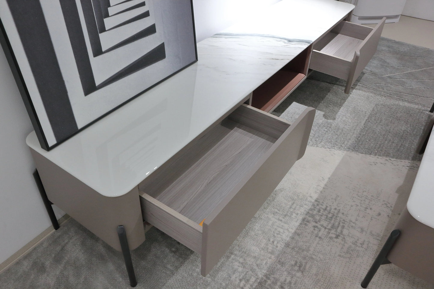 Modern Beige Minimalist TV Stand and Coffee Table with Storage Set Marsiling Furniture