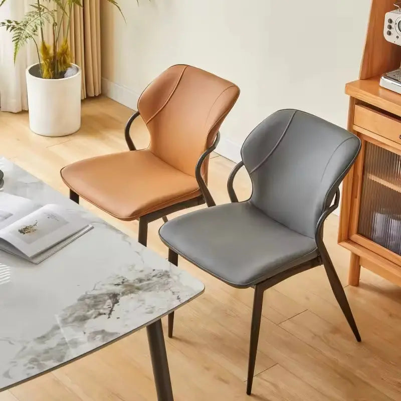 Modern Furniture Leather Metal Legs Kd Frame Stackable Dining Chair Marsiling