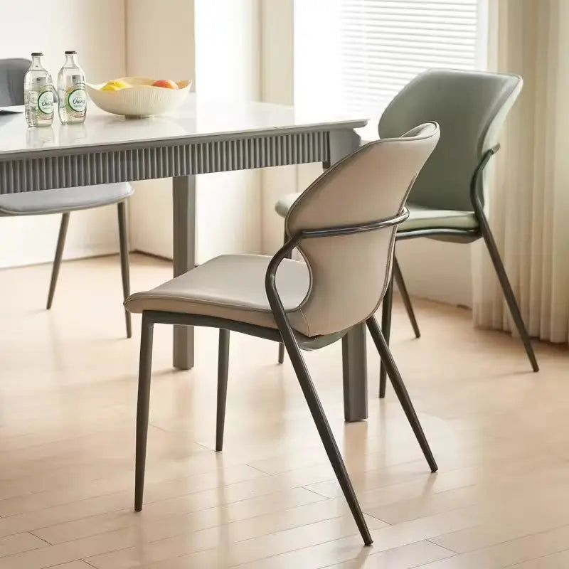 Modern Furniture Leather Metal Legs Kd Frame Stackable Dining Chair Marsiling