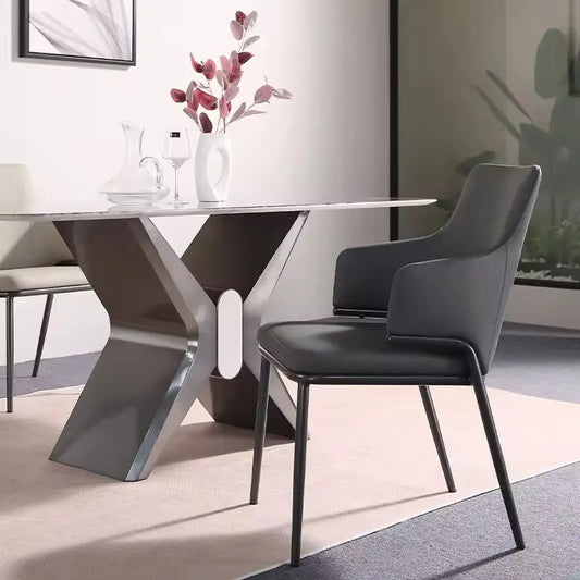 Upholstered PU Leather Dining Room Kitchen Side Chair with Thick Cushions and Steel Legs Marsiling