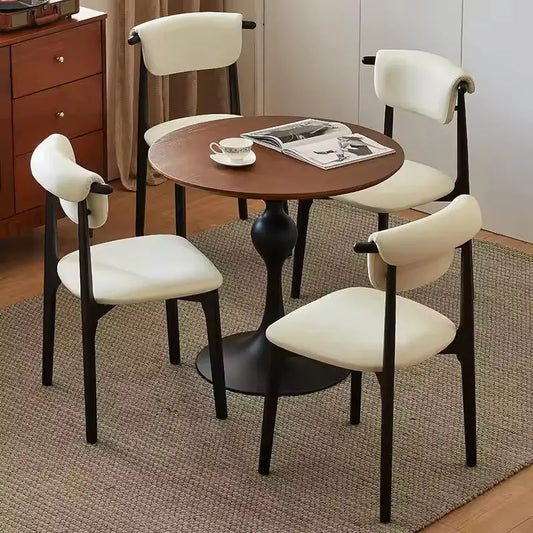 Mid Century Solid Wood Dining Chairs Set Upholstered PU Leather Chair with Wide Curved Backrest Marsiling