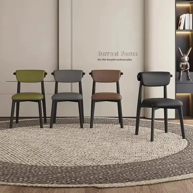 Mid Century Solid Wood Dining Chairs Set Upholstered PU Leather Chair with Wide Curved Backrest Marsiling