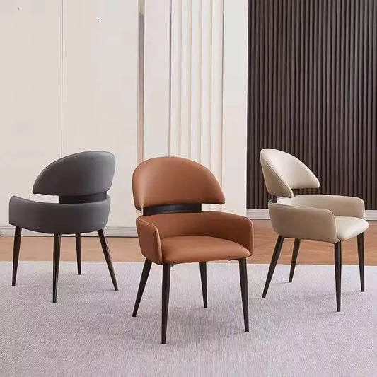 Waterproof Surface Dining Chair Side PU Leather Cushion Wood Legs Chair Marsiling