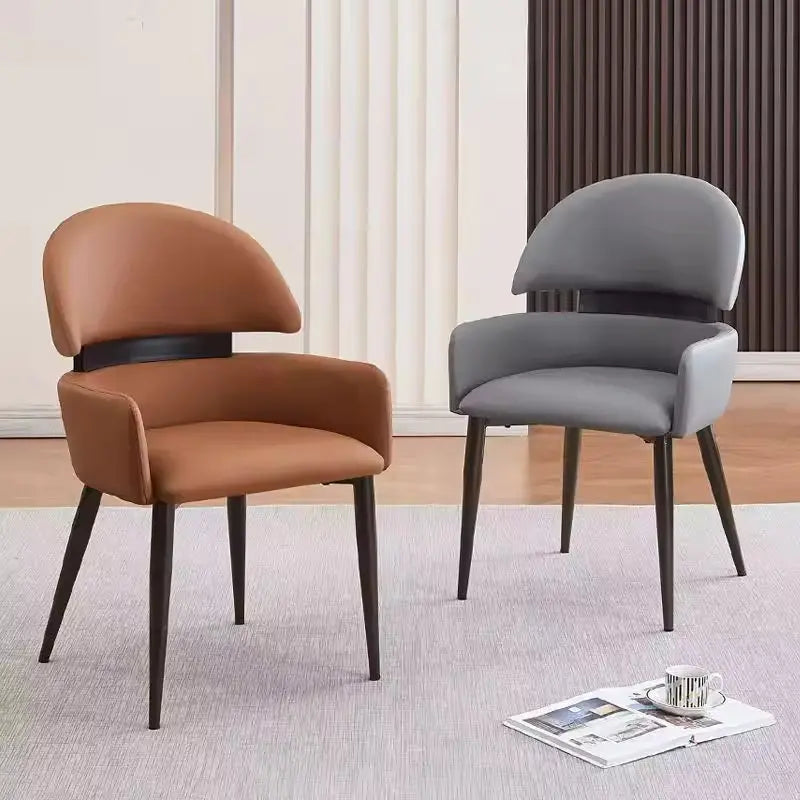Waterproof Surface Dining Chair Side PU Leather Cushion Wood Legs Chair Marsiling
