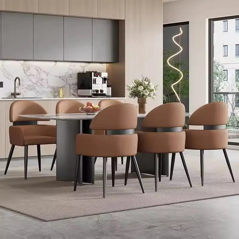Waterproof Surface Dining Chair Side PU Leather Cushion Wood Legs Chair Marsiling