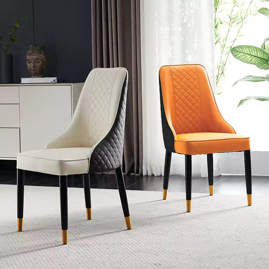 Back Wooden Legs PU Leather Upholstered Modern Armless Dining Room Chair Kitchen Dinner Accent Guest Chairs
