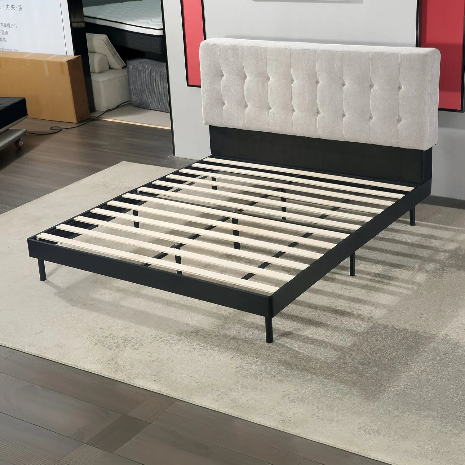 Soft Fabric Headboard Bed Frame Easy Assembly Queen/King Small Package Marsiling