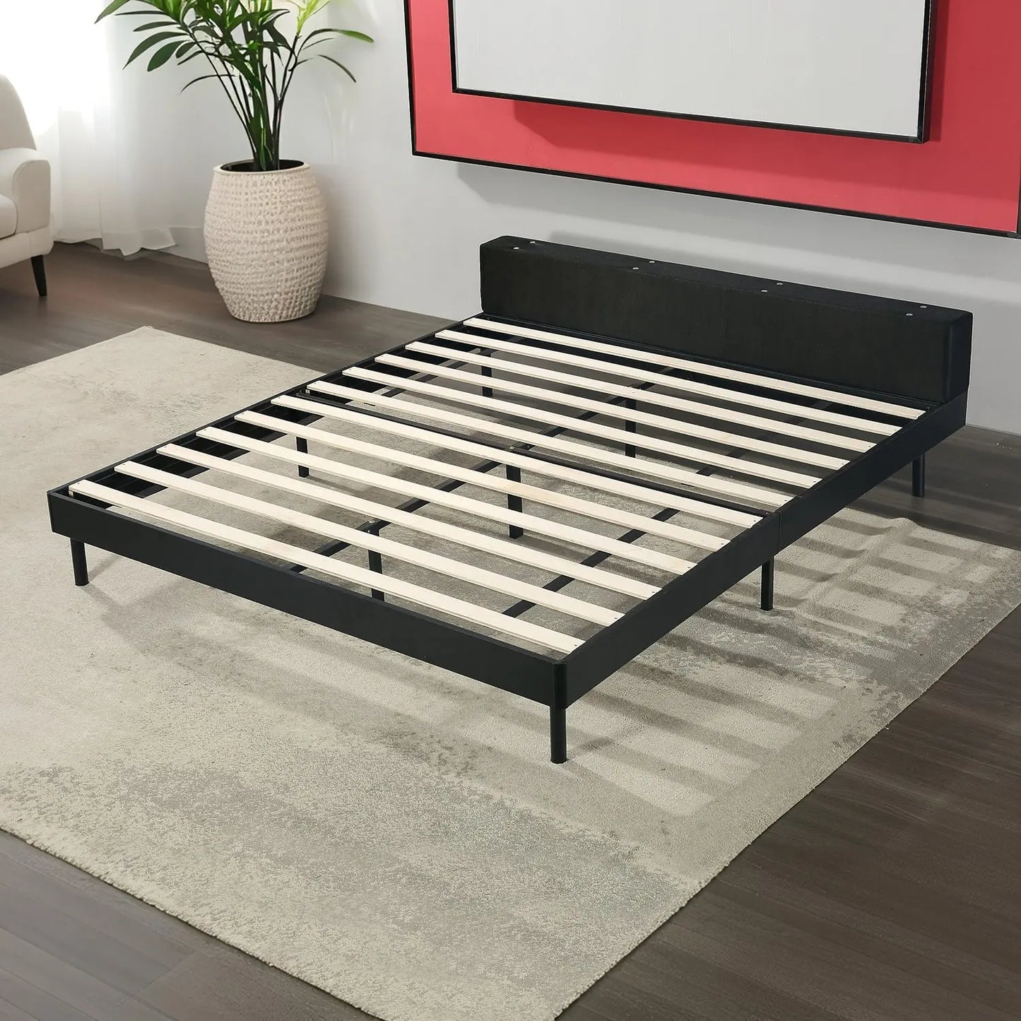 Soft Fabric Headboard Bed Frame Easy Assembly Queen/King Small Package Marsiling