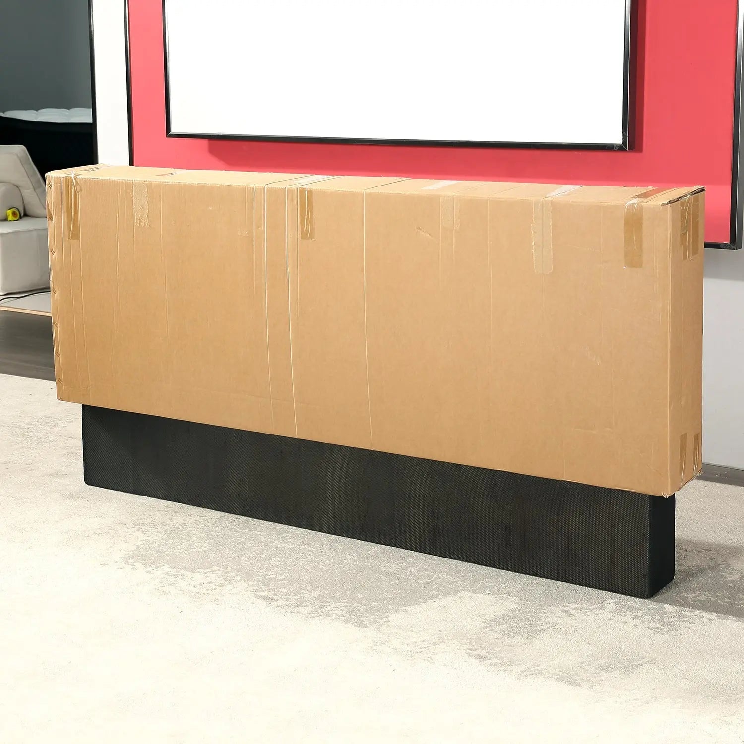 Cosy Box-Stitched Bed Frame Upholstered Headboard Wood Slats Queen/King Marsiling