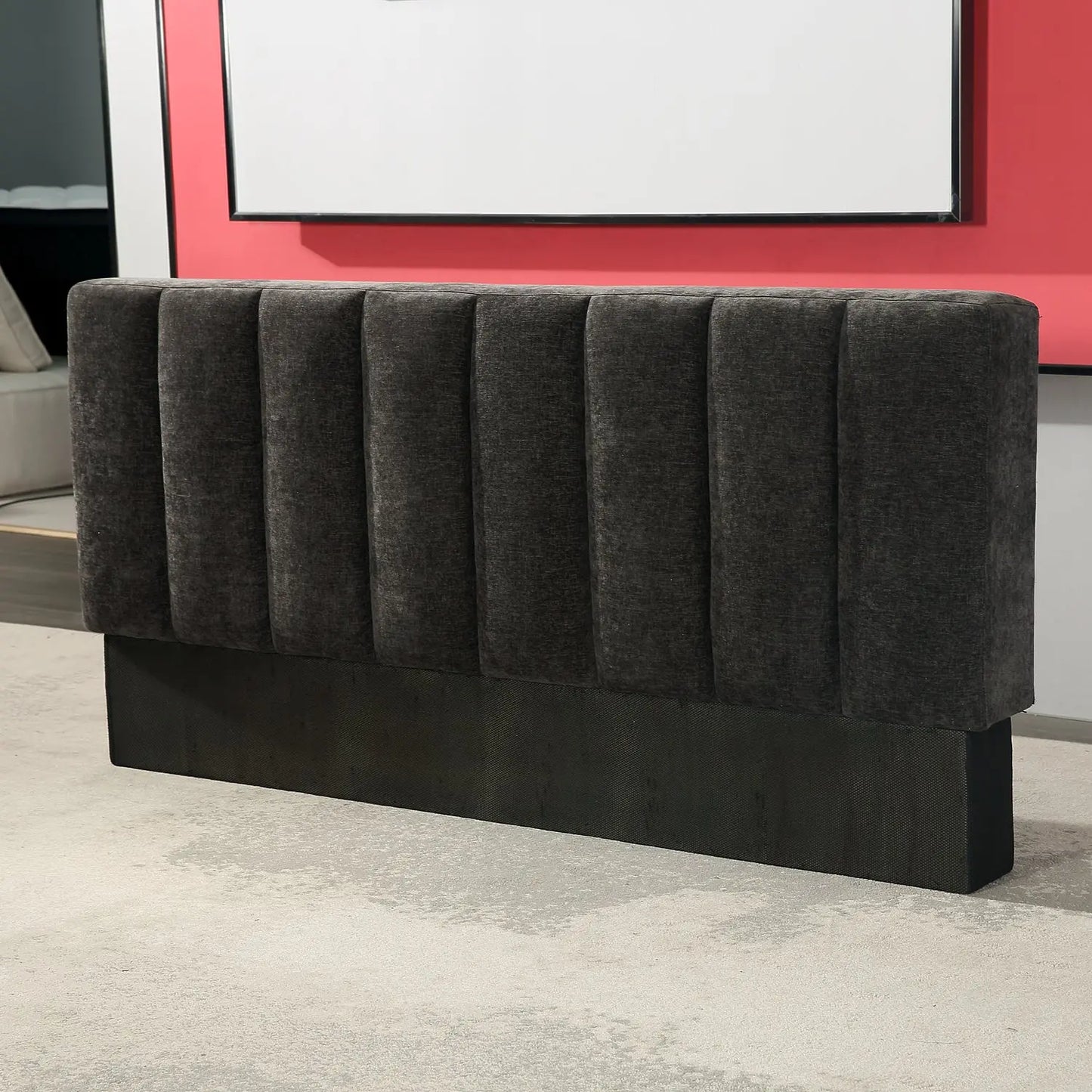 Luxury Black Upholstered Bed Frame Box-Stitched Headboard Wood Slats Marsiling
