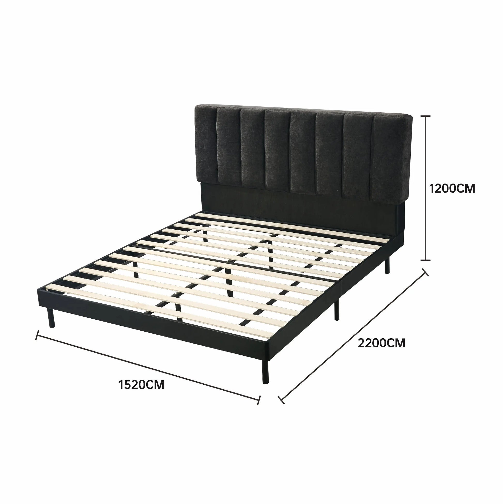 Luxury Black Upholstered Bed Frame Box-Stitched Headboard Wood Slats Marsiling