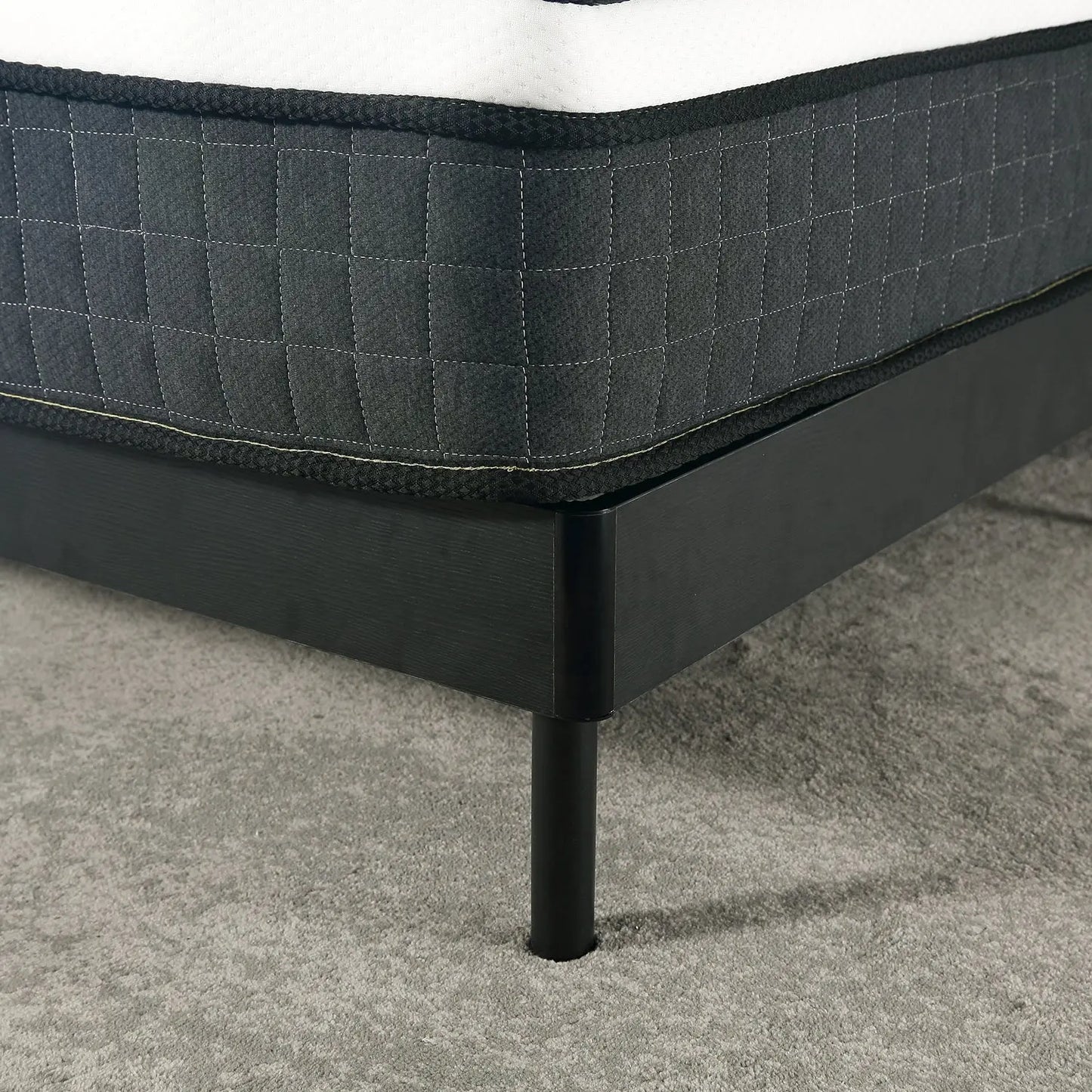 Geometric-Stitched Upholstered Bed Dark Luxe Headboard Wood Slats One Box Marsiling