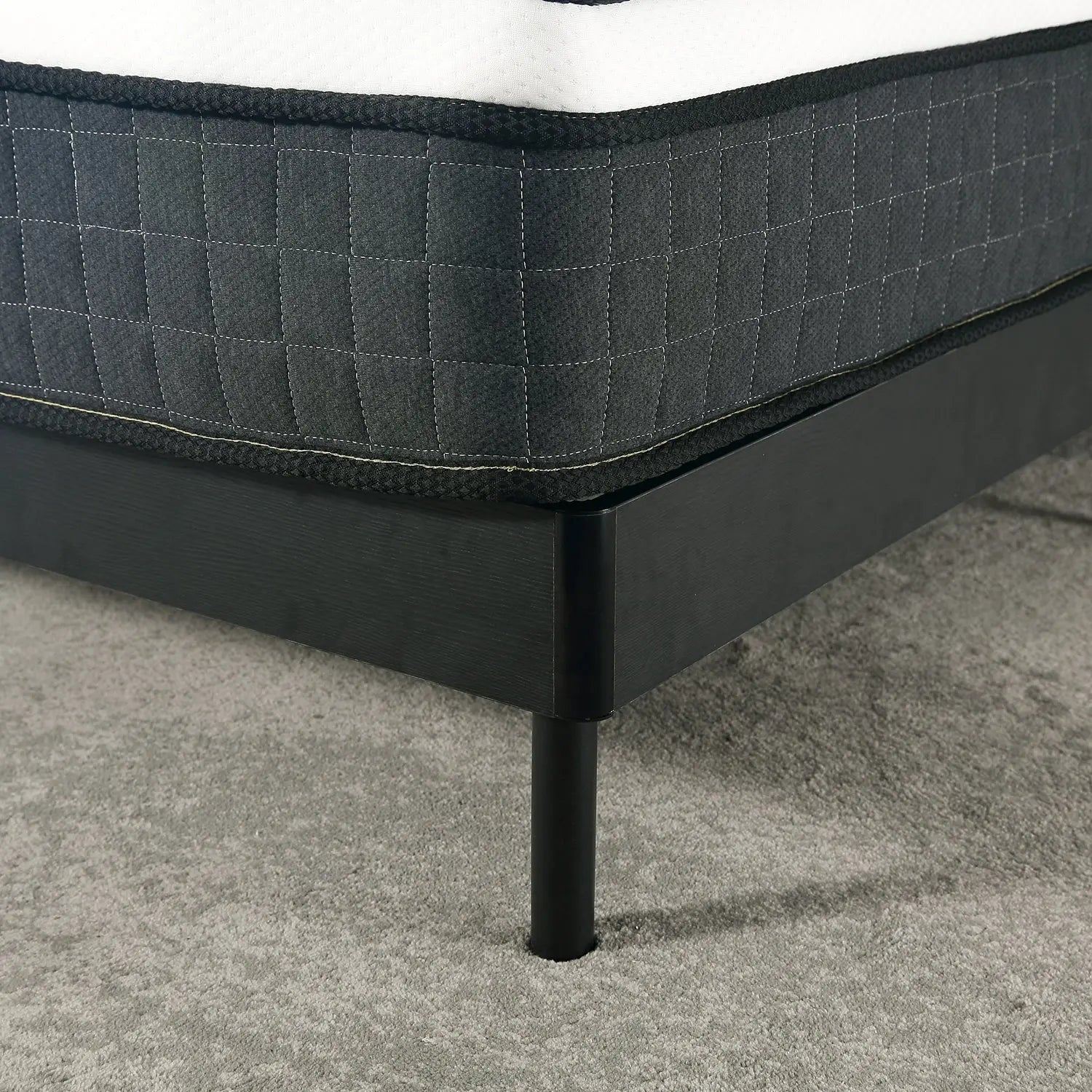 Geometric-Stitched Upholstered Bed Dark Luxe Headboard Wood Slats One Box Marsiling