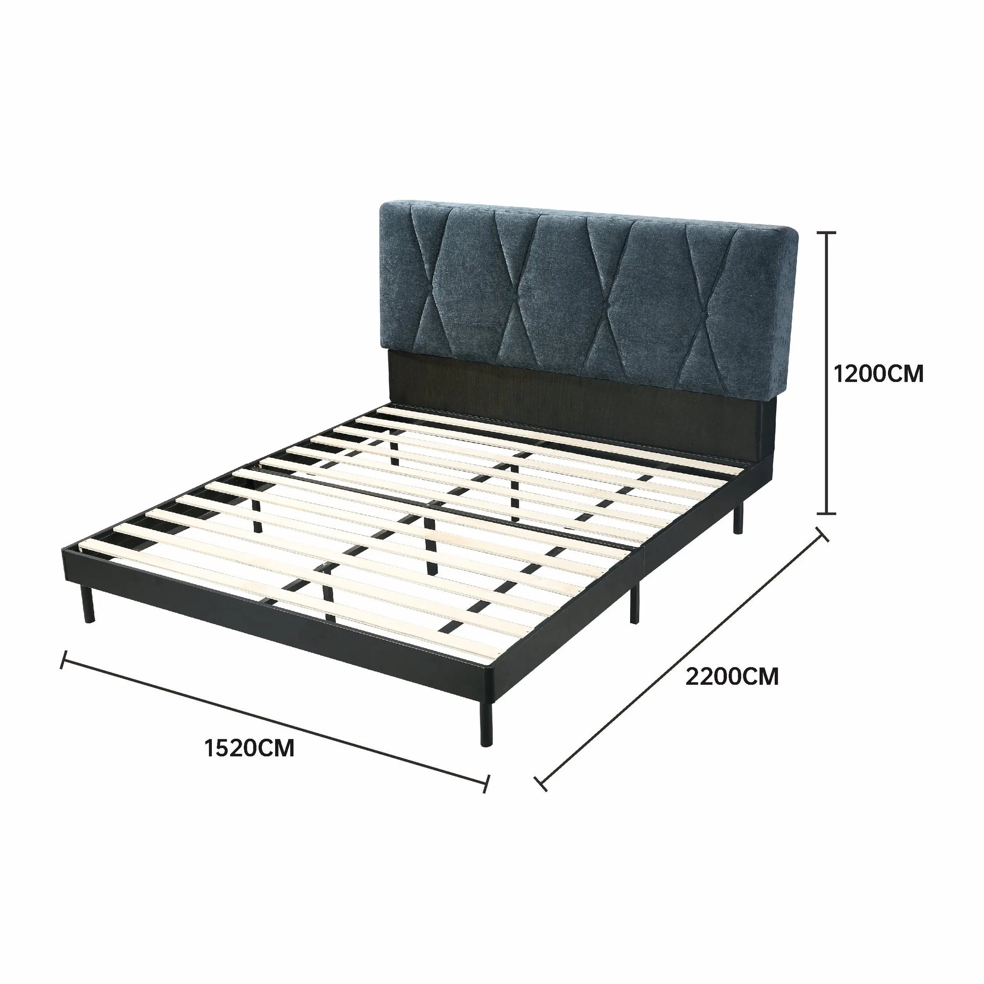Geometric-Stitched Upholstered Bed Dark Luxe Headboard Wood Slats One Box Marsiling