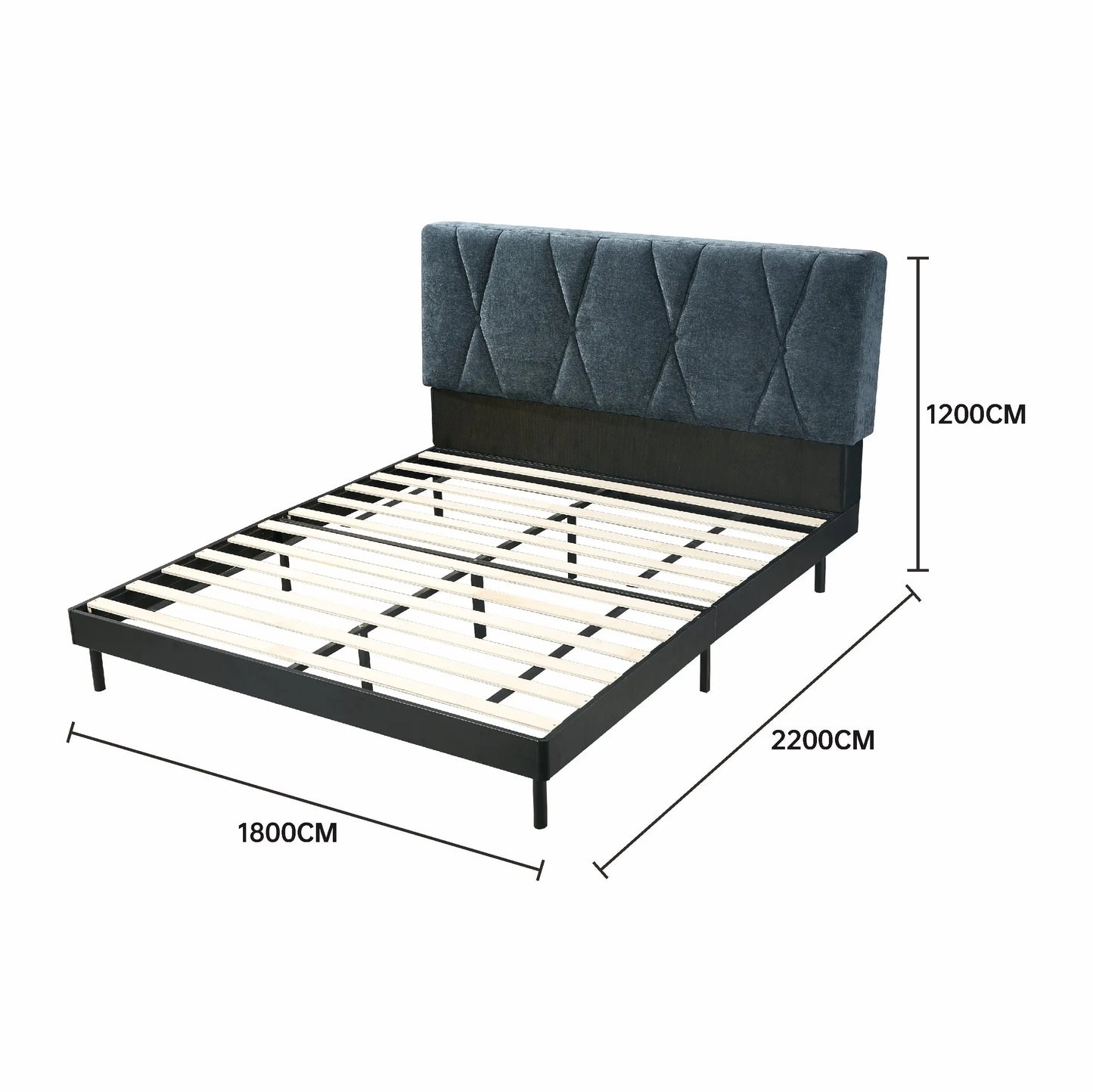 Geometric-Stitched Upholstered Bed Dark Luxe Headboard Wood Slats One Box Marsiling