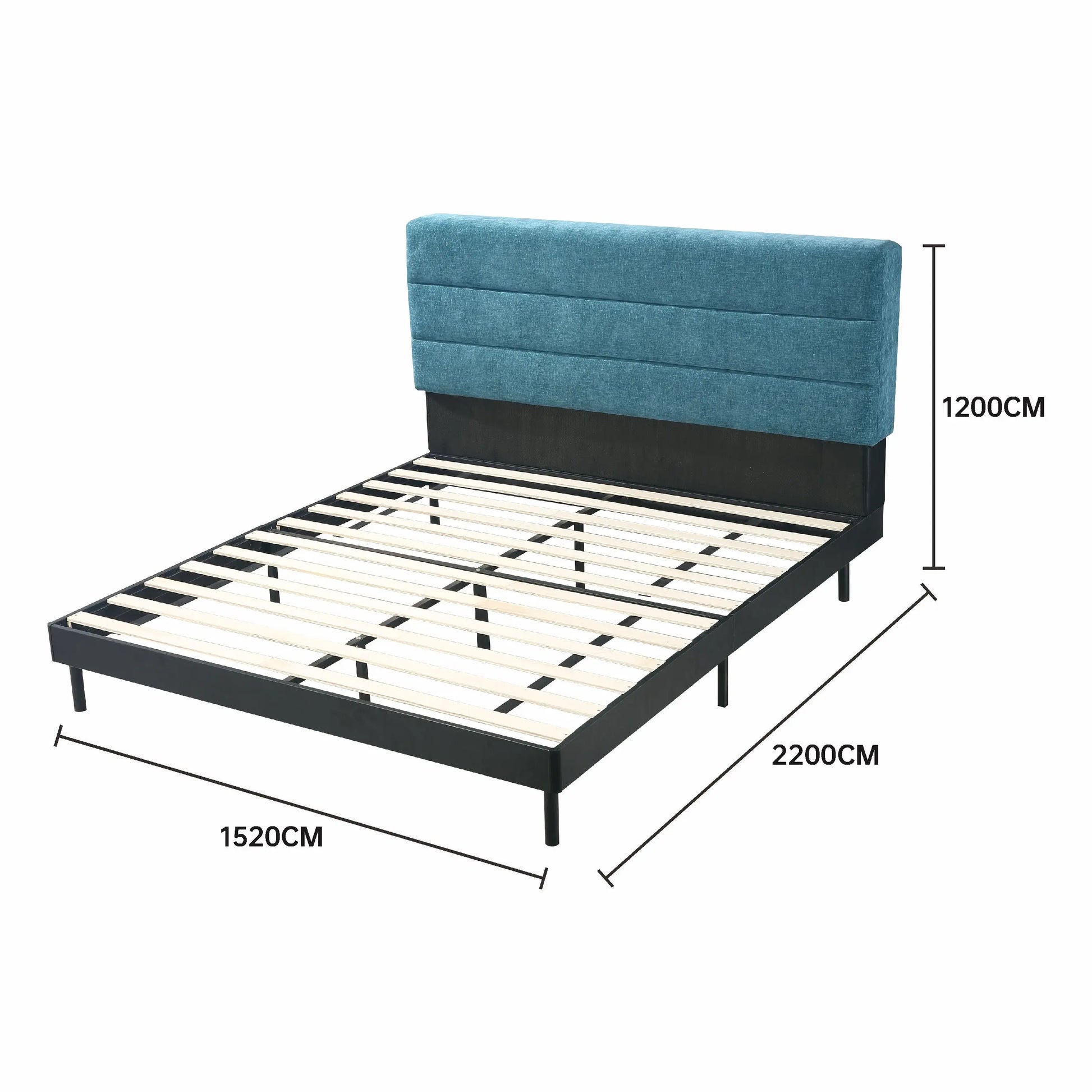 Serene Bedroom Furniture Blue Upholstered Bed 3-Panel Stitched Headboard Marsiling