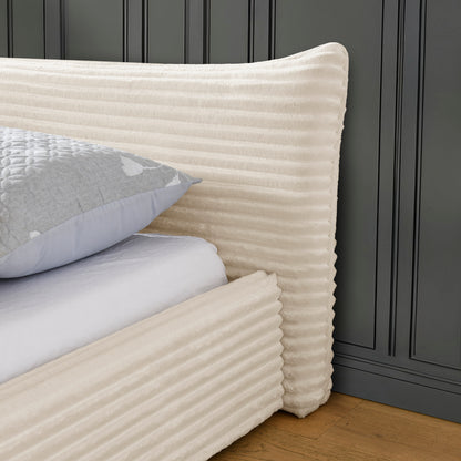 Queen Size Upholstered Bed Frame And velvet fabric,Grounded Platform Bed with Decorative Curved Headboard and Solid Wood Frame, No Box Spring Required-Beige(68''*87.75''*24.25'')