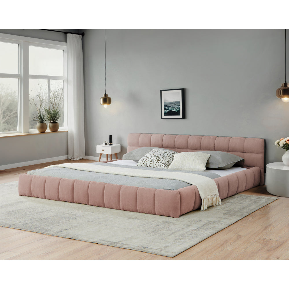 California King size Upholstered Bed Frame with Thick Fabric, Chenille Fabric Grounded Queen Size Platform Bed with Headboard and Solid Frame. No Box Spring Needed-Dark Gray(90.5''*80.5''*31'')