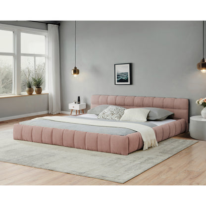 California King size Upholstered Bed Frame with Thick Fabric, Chenille Fabric Grounded Queen Size Platform Bed with Headboard and Solid Frame. No Box Spring Needed-Dark Gray(90.5''*80.5''*31'')