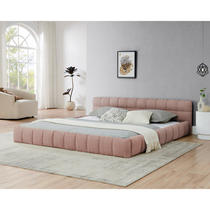 King size  Upholstered Bed Frame with Thick Fabric, Chenille Fabric Grounded Queen Size Platform Bed with Headboard and Solid Frame. No Box Spring Needed-Pink(88.5''*85.5''*24'')