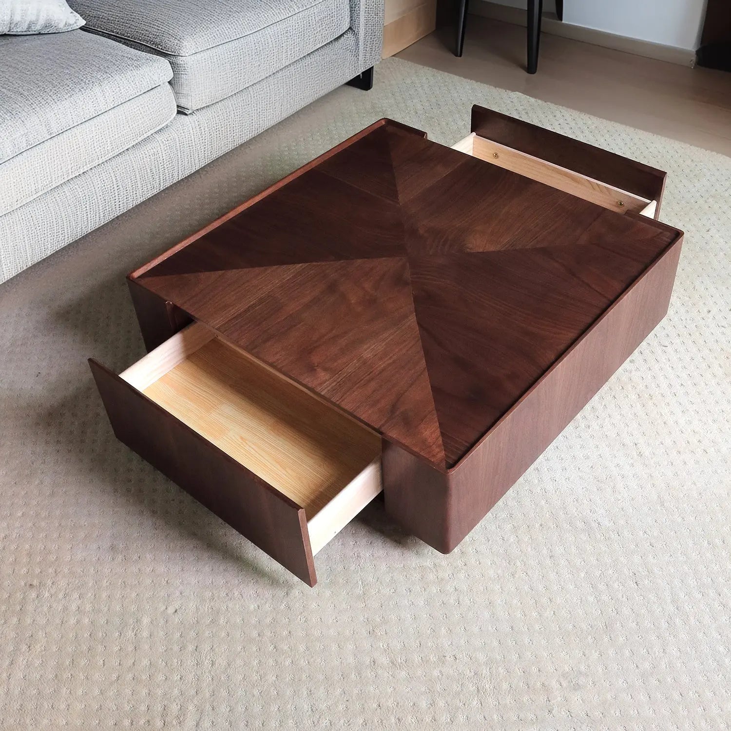 Nordic Style Home Decoration Living Room Center Table Wood Top Square Coffee Table Set with Drawer Marsiling