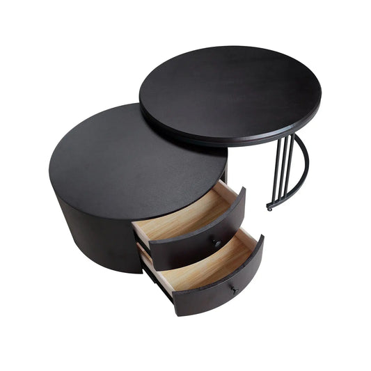 Italian Style Small Round Mobile Tea Table Black High-grade MDF Veneer Coffee Table for Home Marsiling