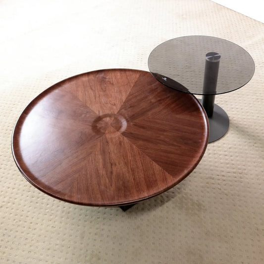 Nordic Steel Wood Top Round Veneer Tea Table Set Living Room Coffee Table Combinations Marsiling