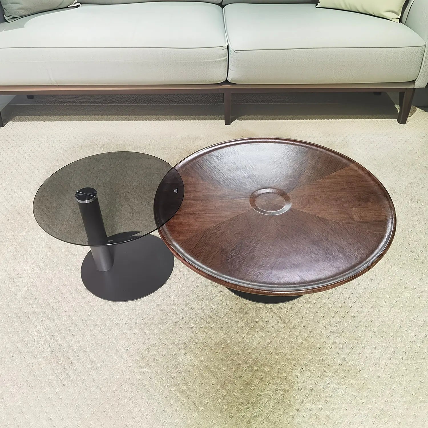 Nordic Steel Wood Top Round Veneer Tea Table Set Living Room Coffee Table Combinations Marsiling