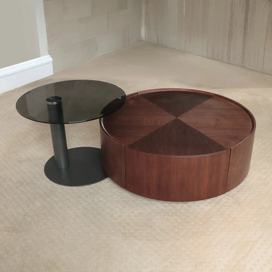 Mid Century Style MDF Living Room Center Tables Round Coffee Table With 2 Storage Drawers Marsiling