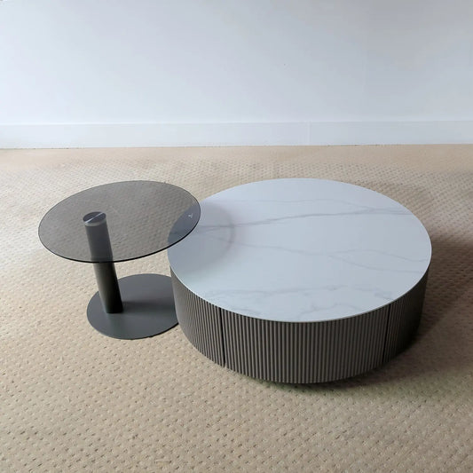 Foshan Furniture Factory Living Room Shelf Storage Cabinet Round Coffee Table Set Marsiling