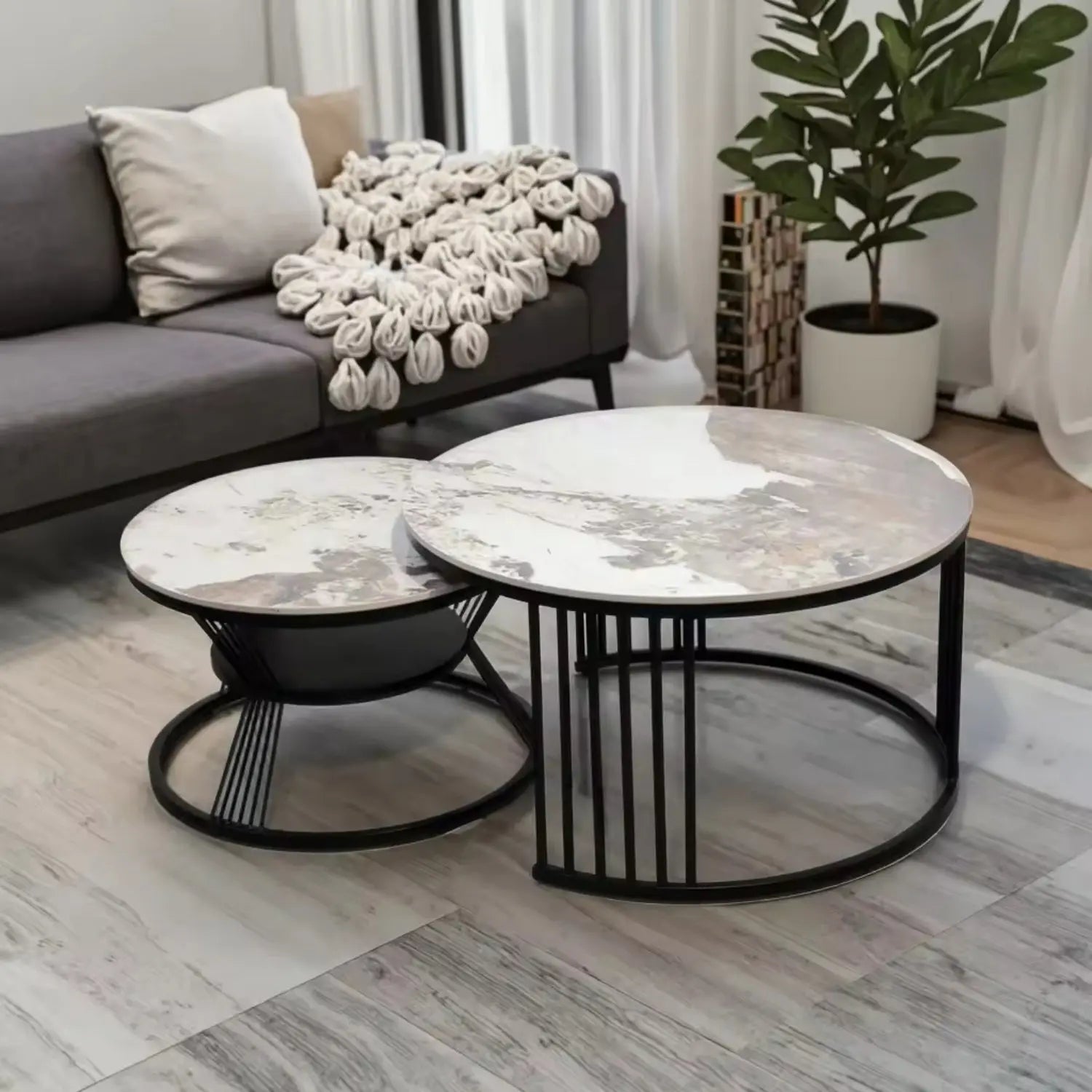 Modern Nesting Table Sets Small Living Room Furniture-End Side Table Night Stand Coffee Table Set of 2 Marsiling