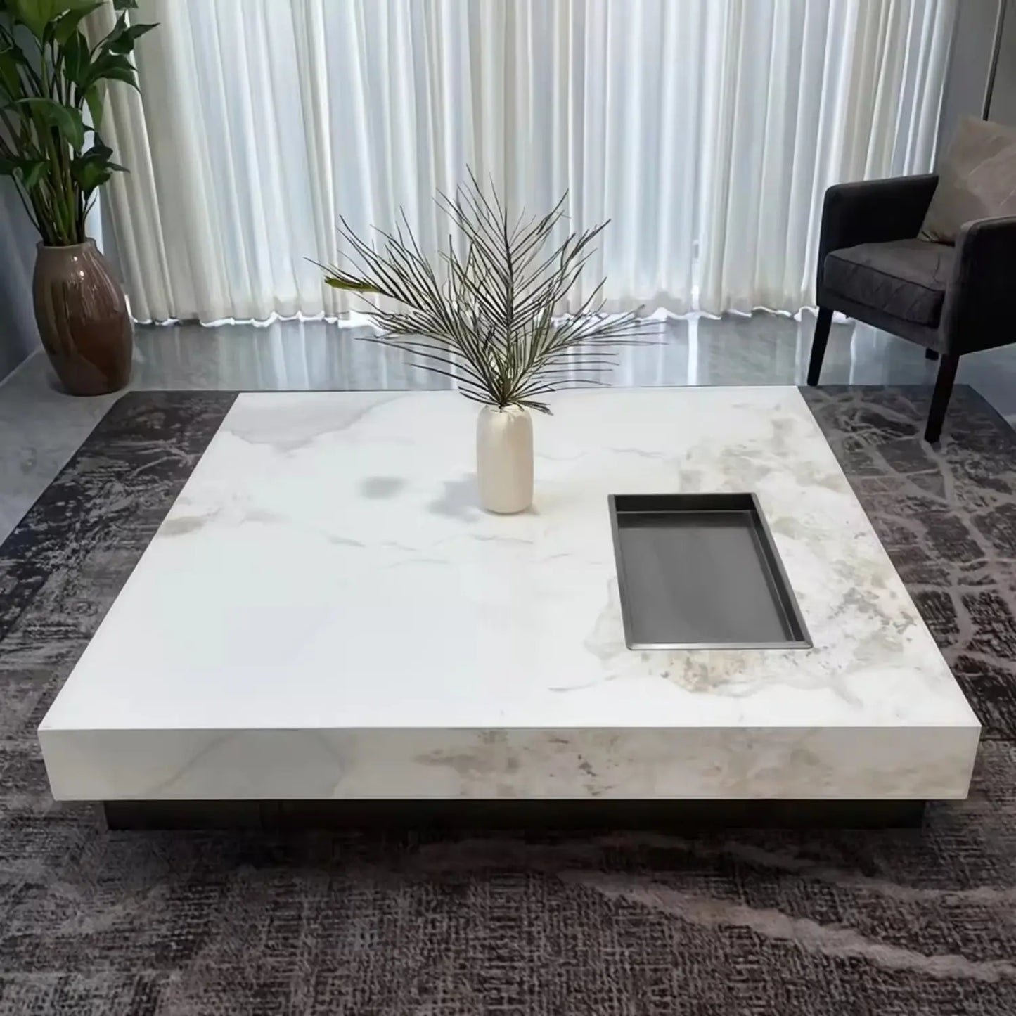 Light Luxury Accent Furniture Marble Top Big Stainless Steel Base Coffee Table Marsiling