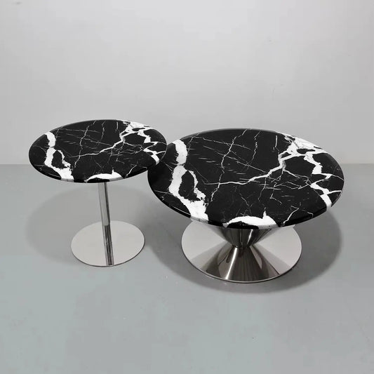 Modern Scagliola Inverted Diamond Shape Stainless Steel Mirror Base Coffee Table Marsiling
